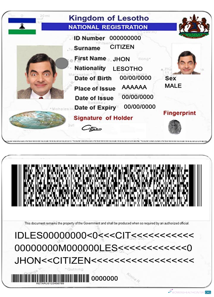 Download Lesotho national registration Photoshop template